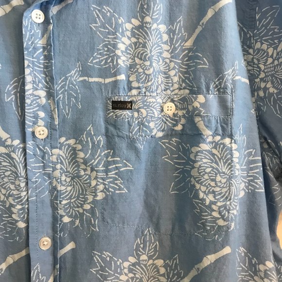 Hurley Mens XL Button Up Shirt Short Sleeve Blue Floral 100% Cotton Beach Aloha - Picture 4 of 6